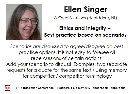 BP17 Translation Conference Budapest Ellen Singer Ethics and Integrity workshop