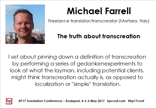 BP17 Translation Conference Michael Farrell Transcreation session card