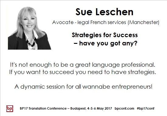 BP17 Translation Conference Sue Leschen strategies for success session card