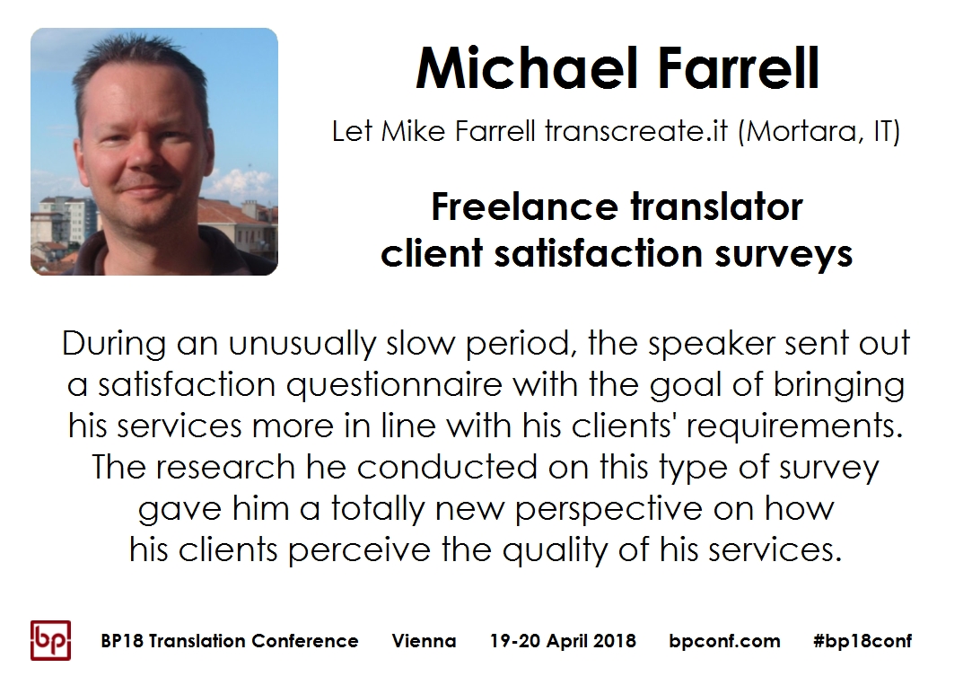 BP18 Translation Conference Michael Farrell client satisfaction surveys