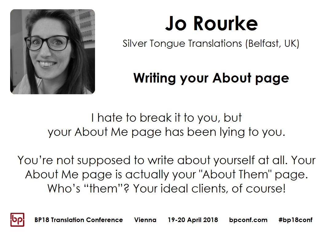BP18 Translation Conference Jo Rourke Writing your About page