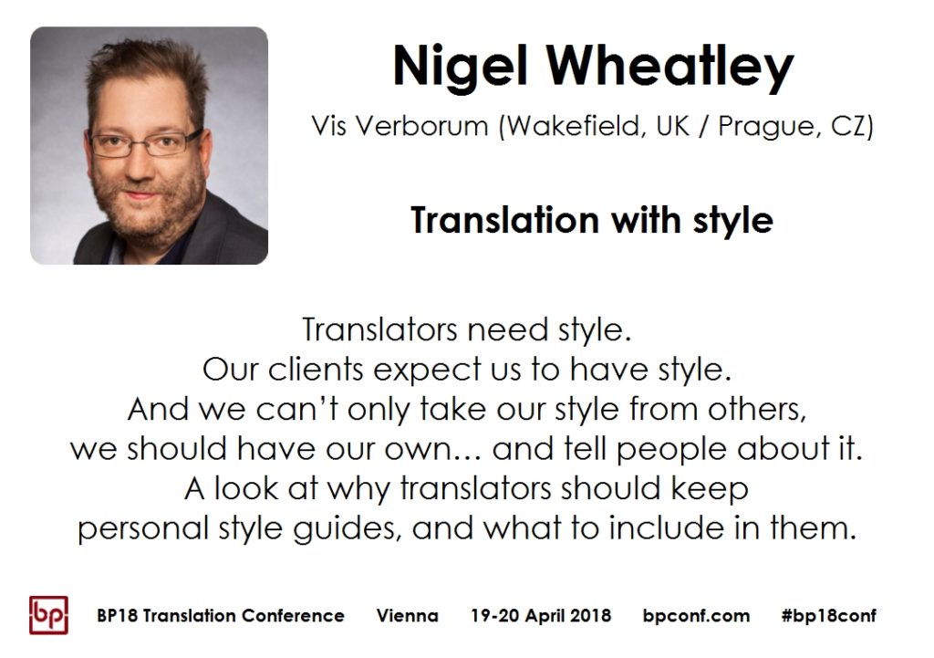 BP18 Translation Conference Nigel Wheatley Translation with style