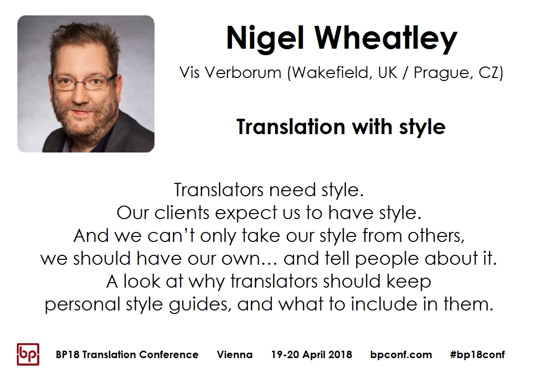 BP18 Translation Conference Nigel Wheatley Translation with style