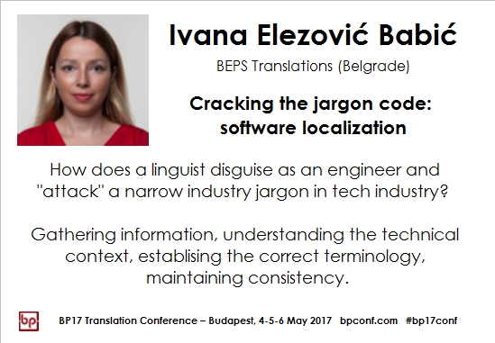 BP17 Translation Conference Ivana Elezovic Babic software localization session card