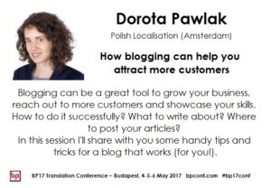 BP17 Translation Conference Dorota Pawlak blogging session card