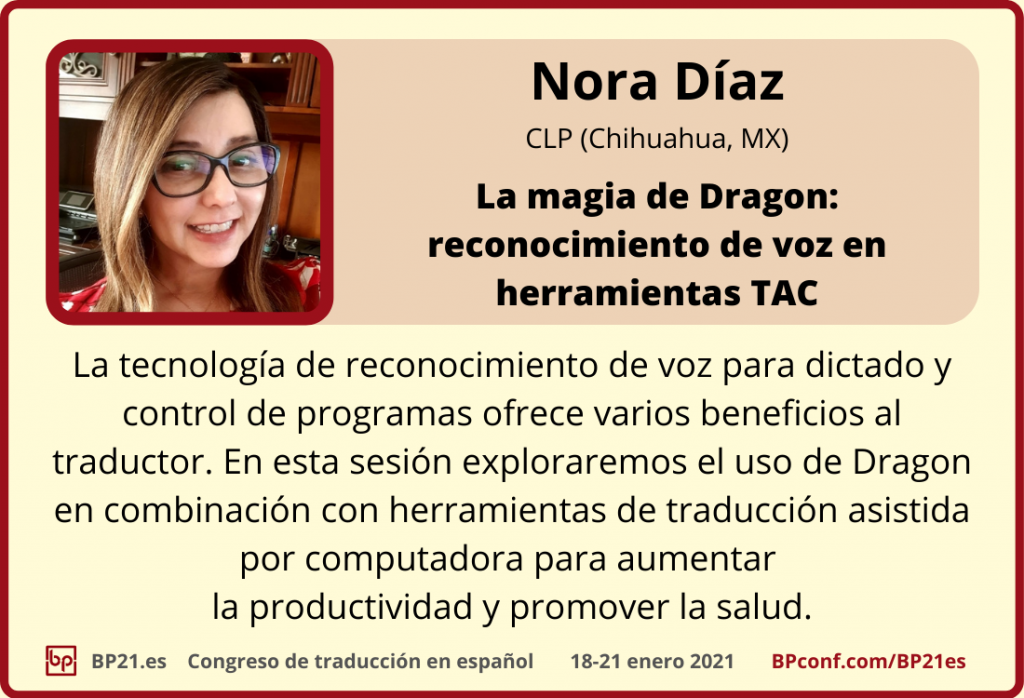 Conferencia de traducción en espanol BP21.es :: Nora Díaz : Reconocimiento de voz en herramientas TAO