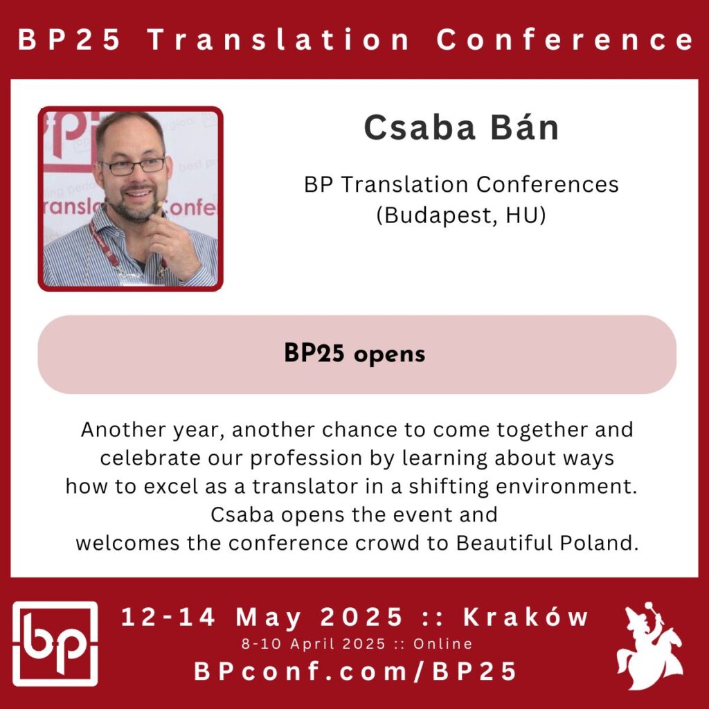 BP25 Translation Conference Csaba Bán opens the event for translators