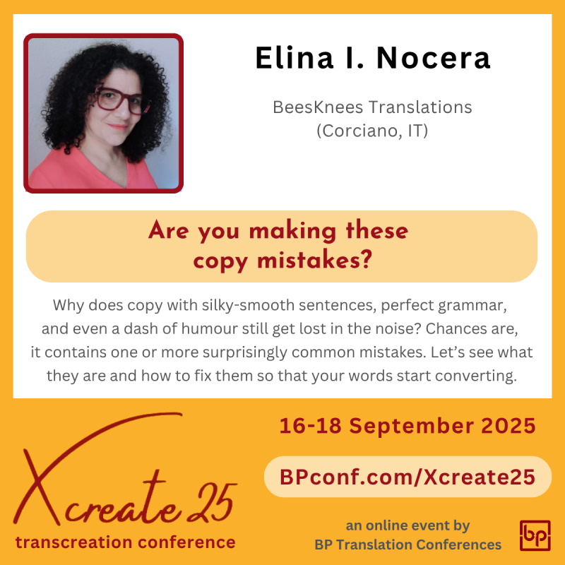 Xcreate25 :: Transcreation conference by BP Translation Conferences :: Elina Nocera :: Transcreation copy mistakes
